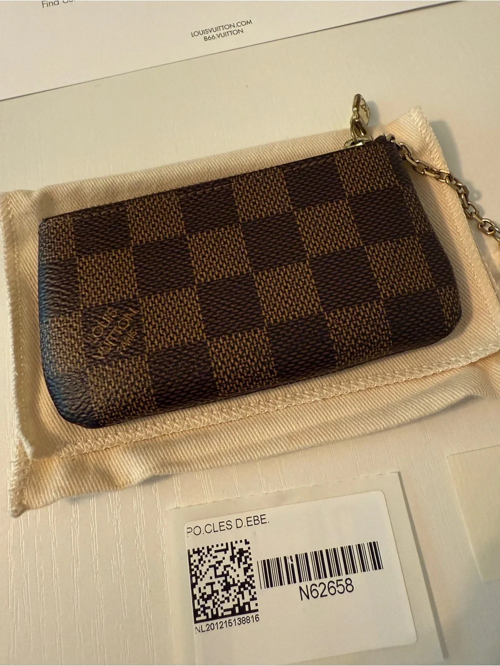 Louis Vuitton Brown Damier Ebene Key Pouch with Gold Hardware